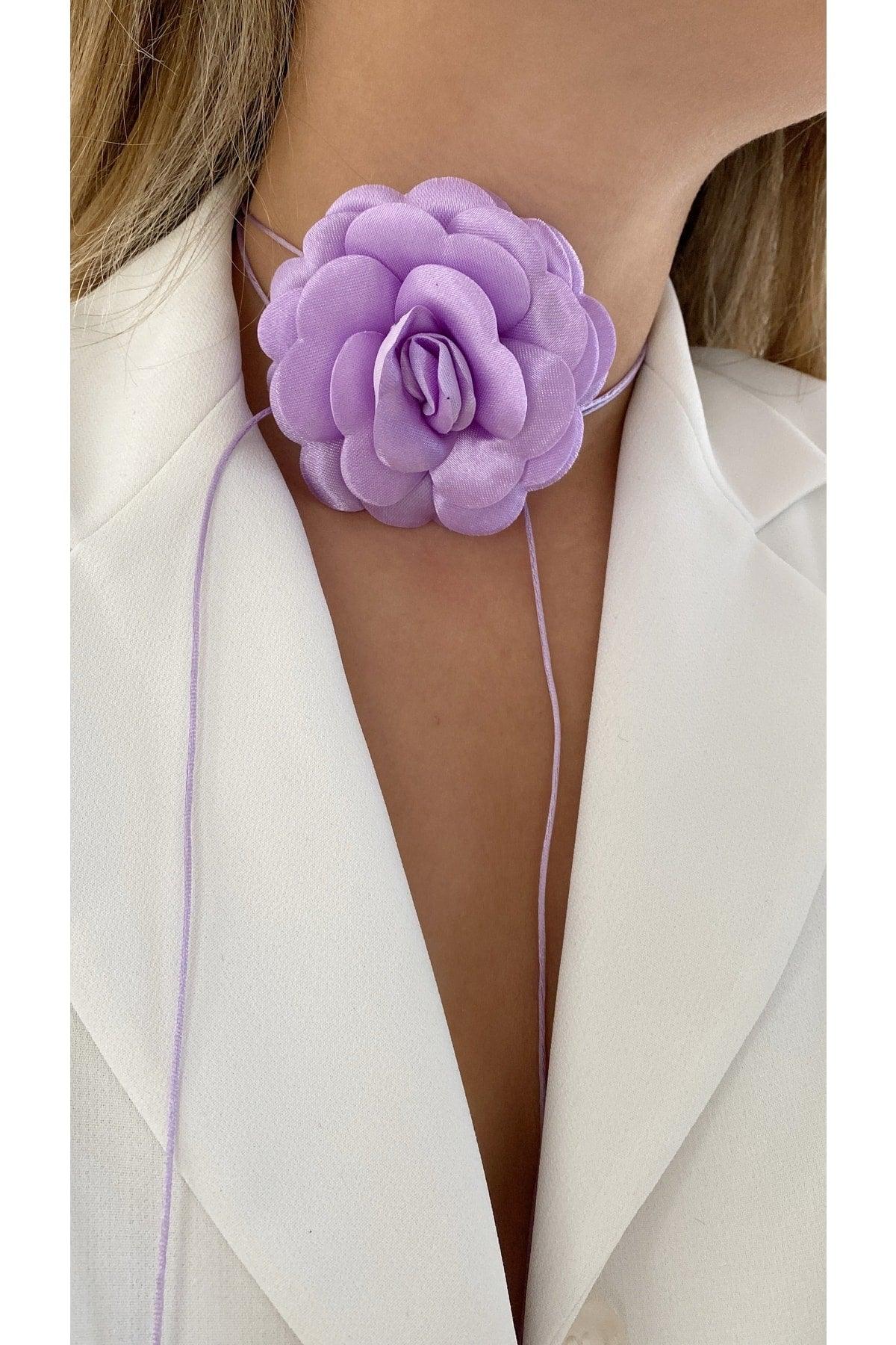 Lace-Up Fabric Flower Choker Necklace Rose Necklace - Swordslife