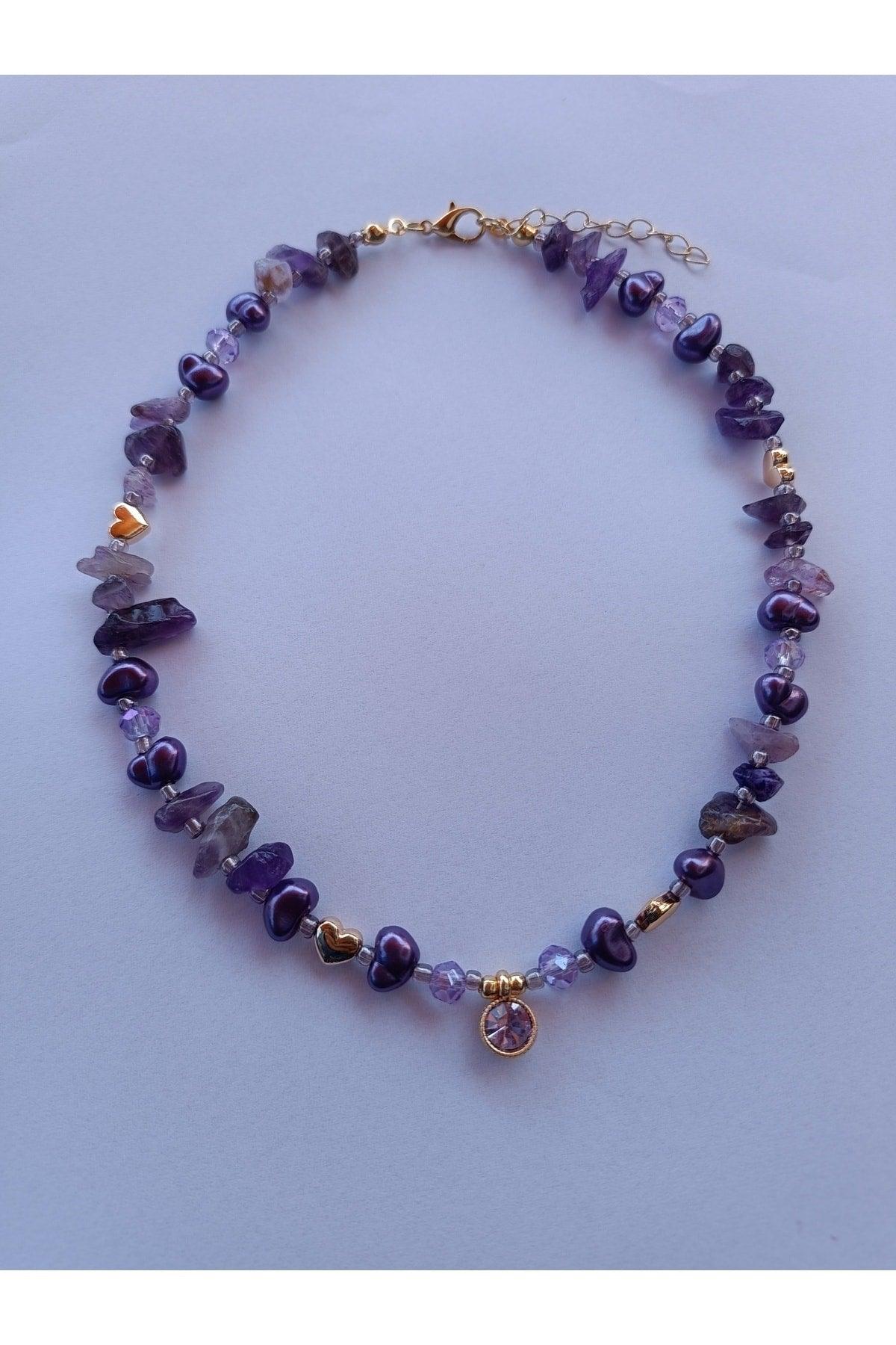 Purple Sparkle Tip Amethyst Natural Stone Necklace - Swordslife