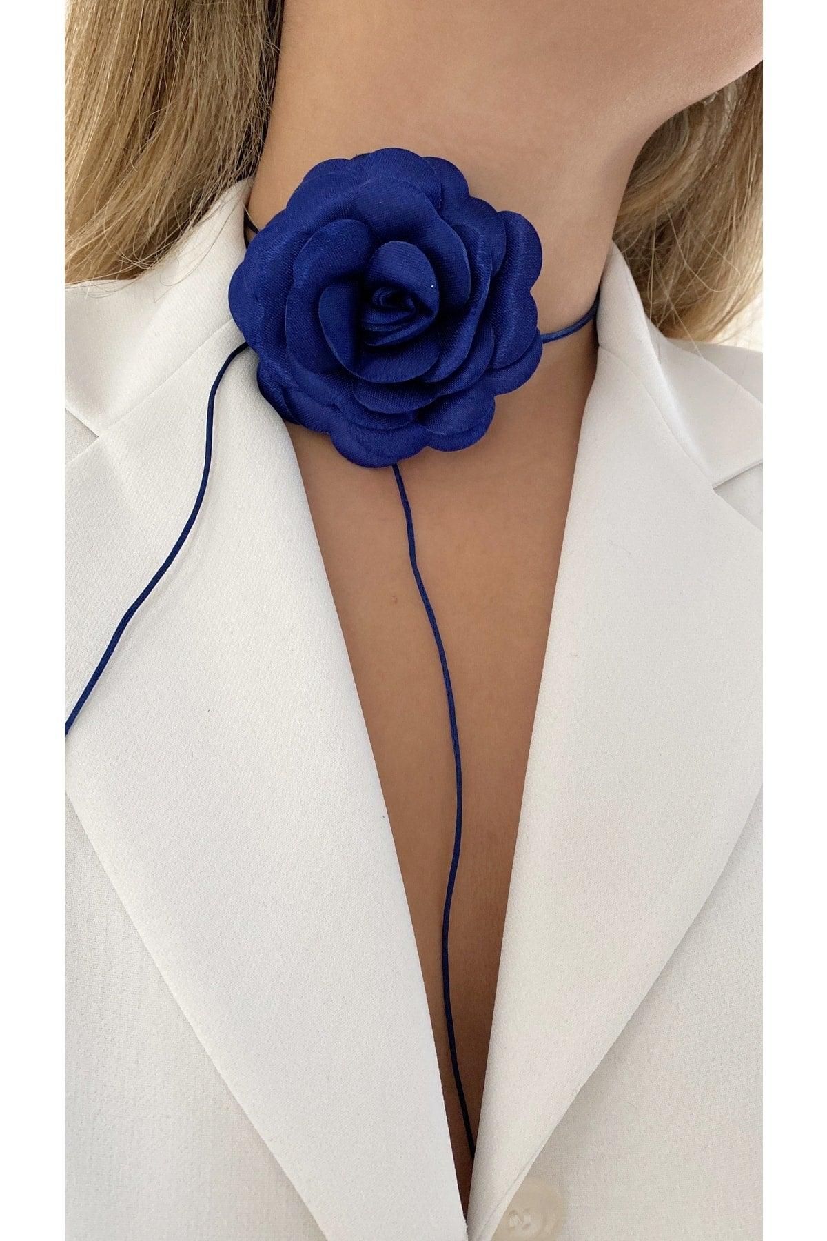 Lace-Up Fabric Flower Choker Necklace Rose Necklace - Swordslife