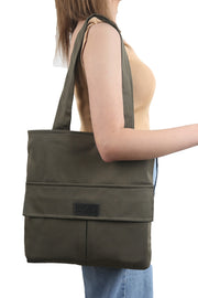 Women'S Khaki Bag Zippered Hand And Shoulder Bag Canvas Fabric Tote Bag