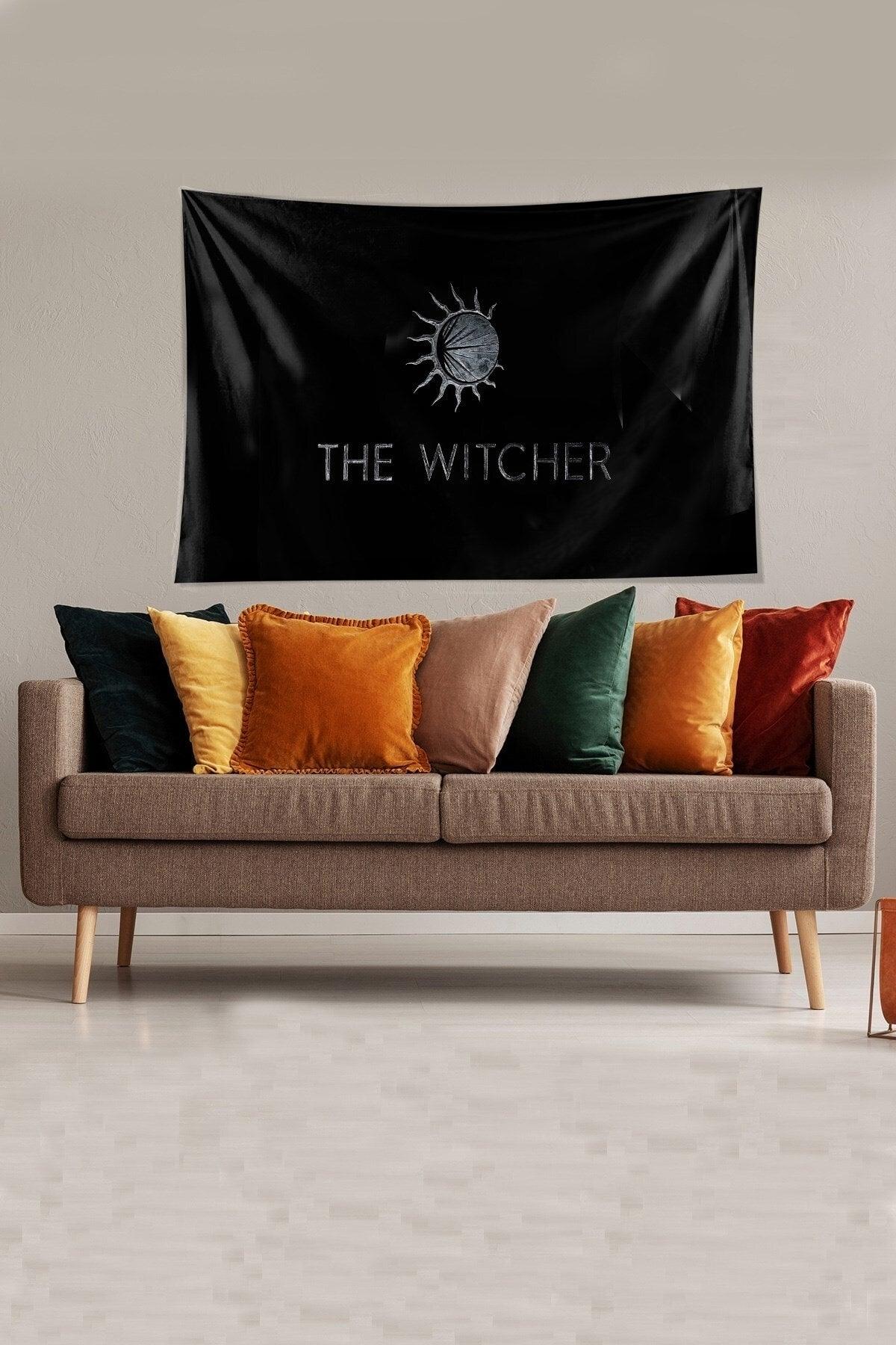 Black The Witcher Written Stain Resistant Velvet Fabric Wall Covering Tapestry Tapestry - Swordslife