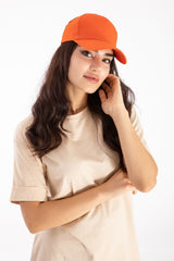 Adjustable Velcro Back Men-women Plain Sports Hat Orange Ladycolor