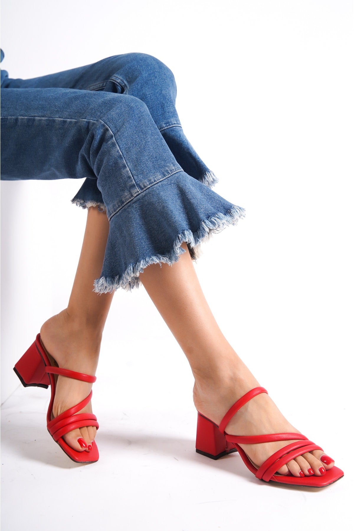 Women's Red Heeled Slippers Sandals Ba20888