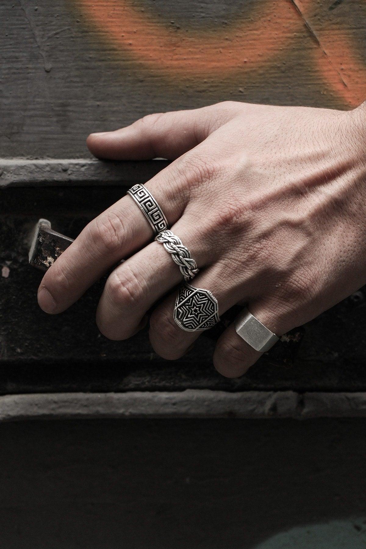 Antique Silver Plated Adjustable Ring Set - Swordslife