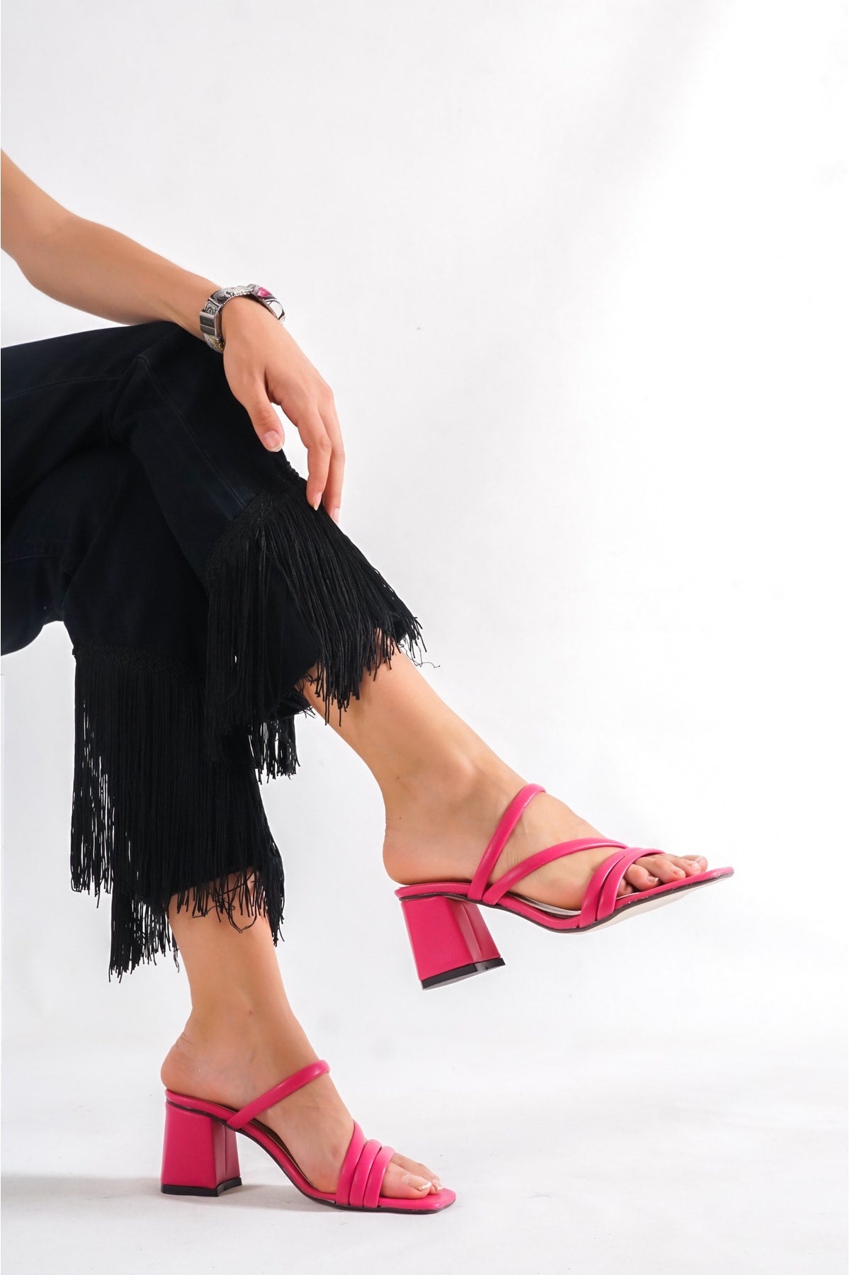 Women's Fuchsia Heeled Slippers Sandals Ba20888