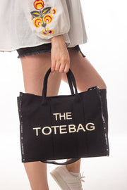 Women'S Black Striped Tote Bag Long Strap Bag And Shoulder Bag