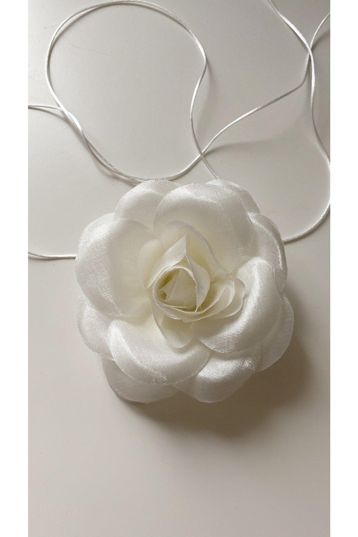 Lace-Up Fabric Flower Choker Necklace Rose Necklace - Swordslife