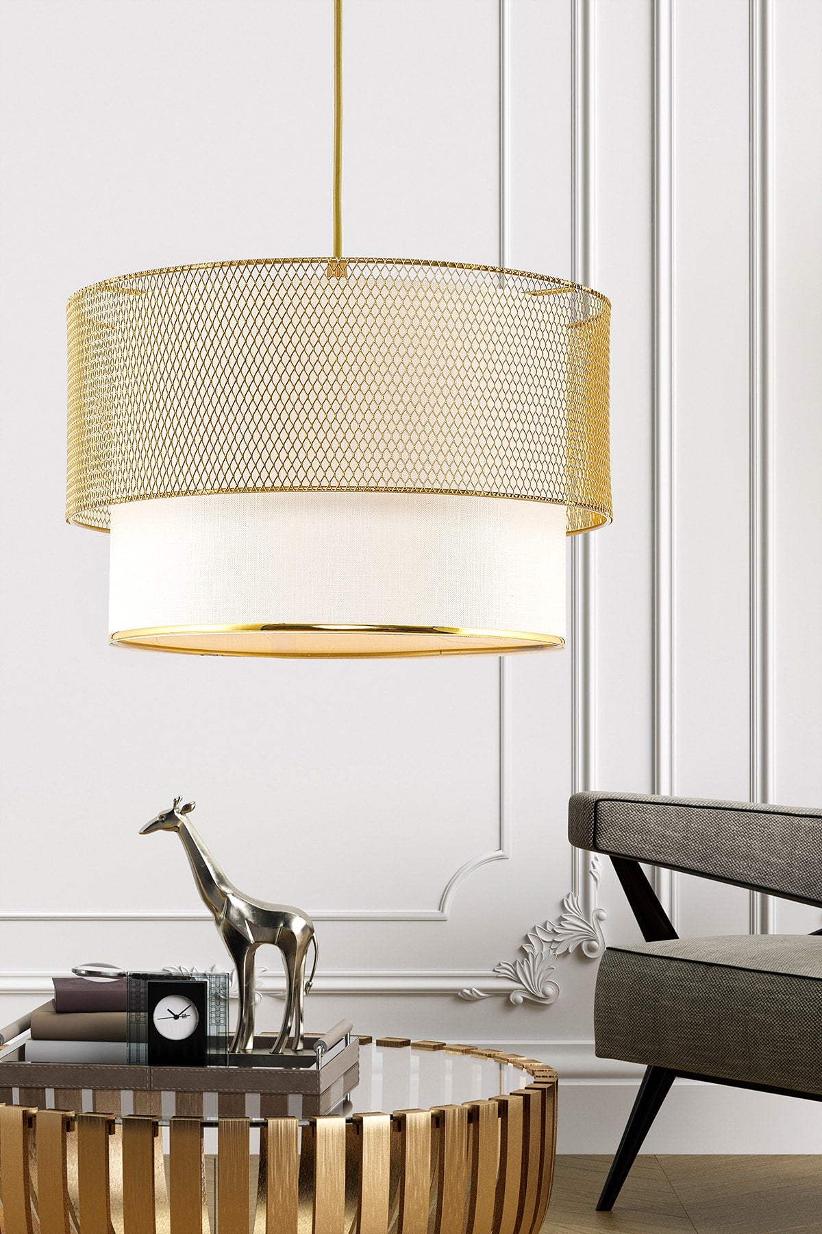 Caliner Chandelier Gold White Mdrn-45