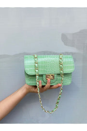 Women'S Mint Green Crocodile Patterned Mini Shoulder Bag
