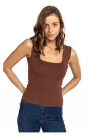 Women's Brown Square Collar Strap Knitwear Blouse Athlete - Swordslife