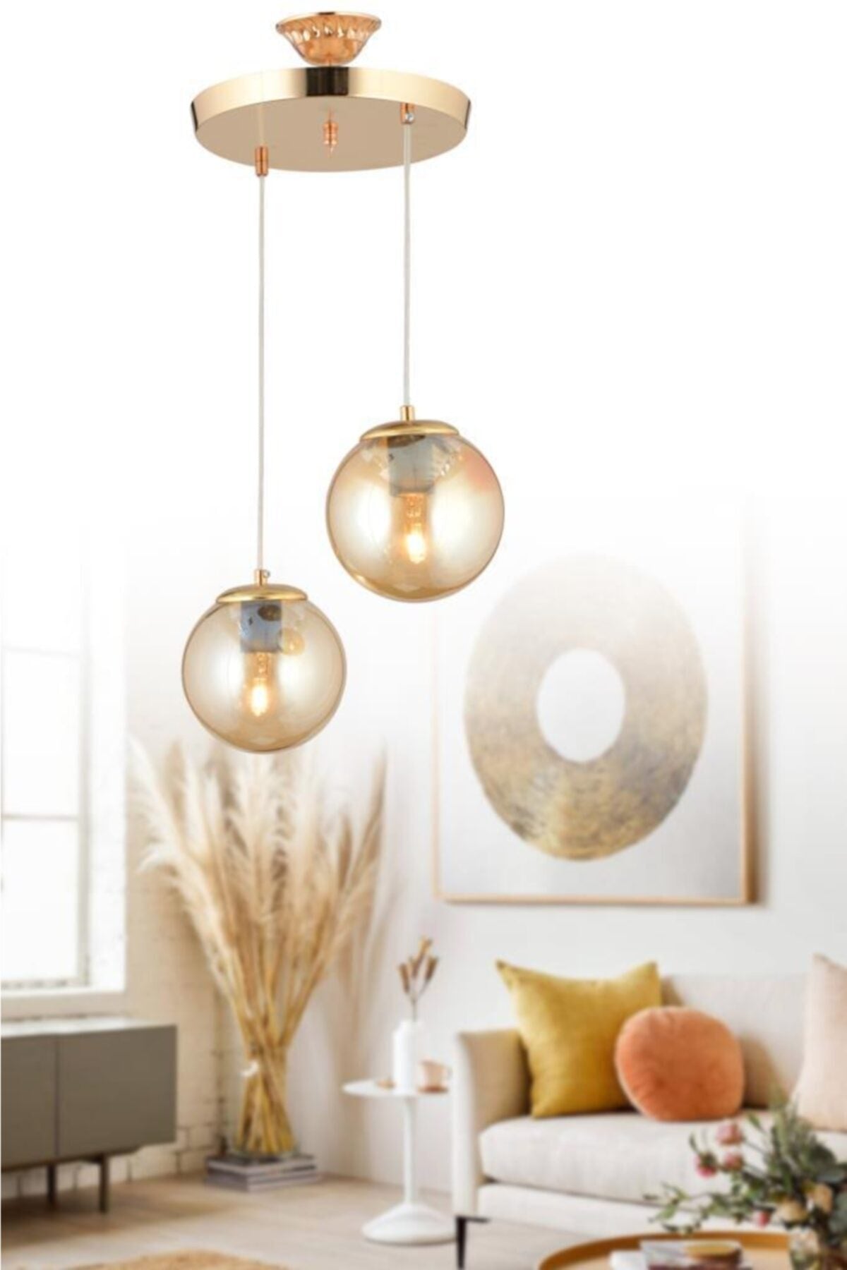 Pendant Lamp Set Of 2 Gold Yellow Glop Glass Chandelier
