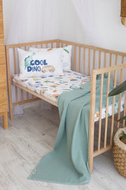 Organic Muslin Picture And Cotton Satin Baby Bedding - Dinosaur And Nature Themed