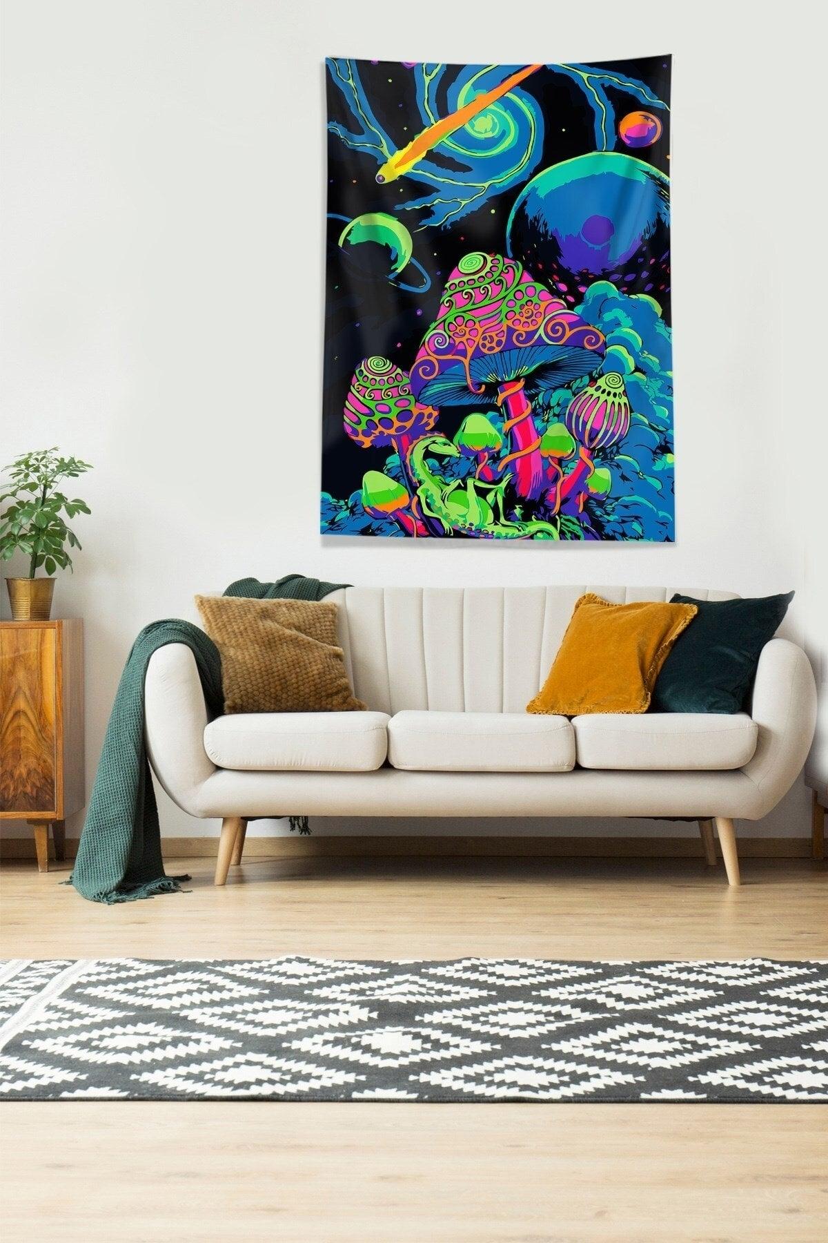 Multicolor Mushroom Cork Stain Resistant Velvet Fabric Wall Covering Carpet Tapestry - Swordslife