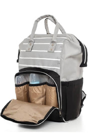 Black Smoked Striped Mother Baby Care Backpack With Baby Bottle Thermos Liquid Proof Stroller With Hanger Apparatus