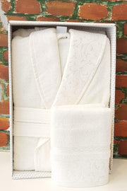 Serene Shawl Collar Bathrobe Head Towel Set M Size Cream - Swordslife