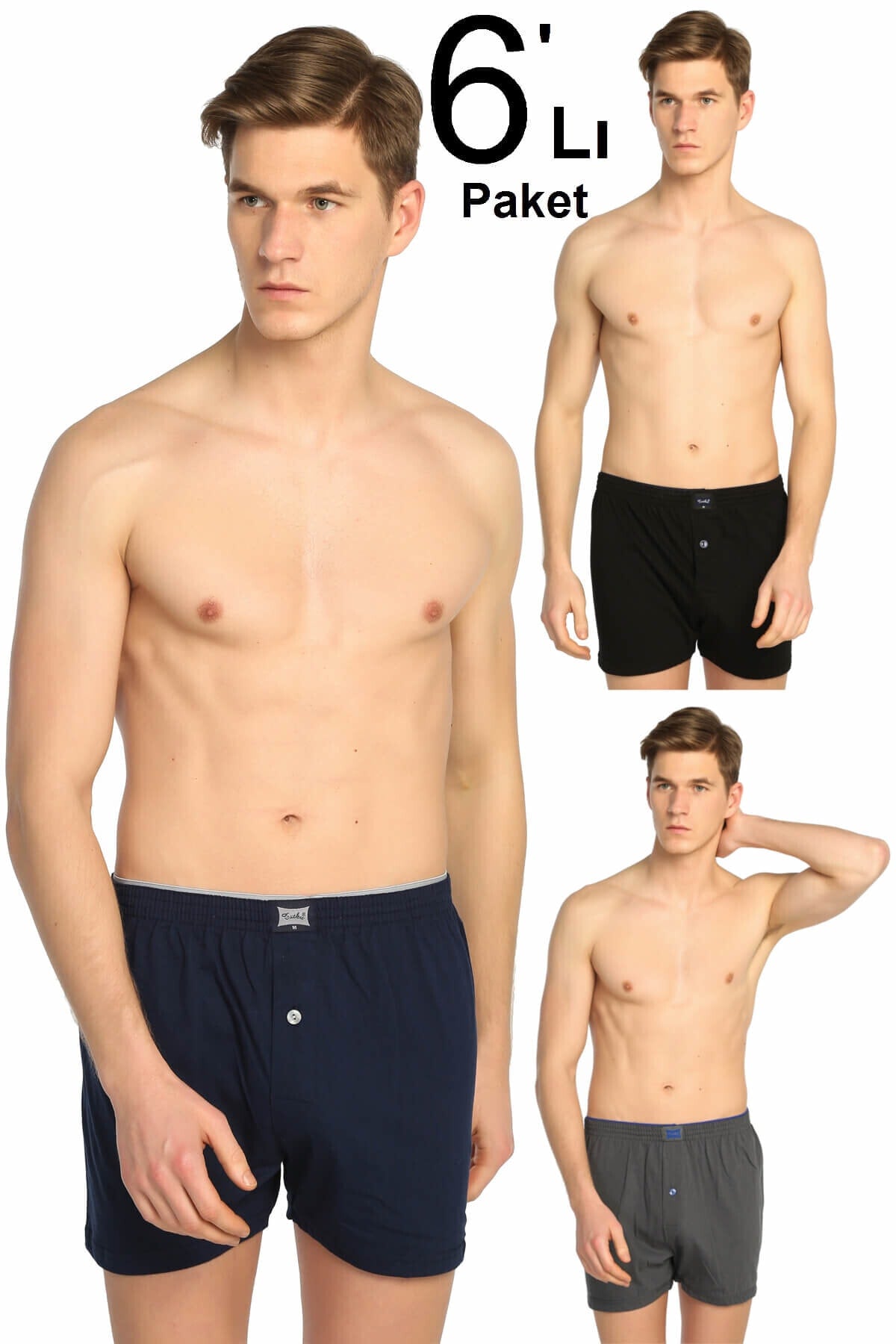 Herren Boxershorts mit Knöpfen, gemischte Farben, 6er-Pack Elf568T0117Ccm6