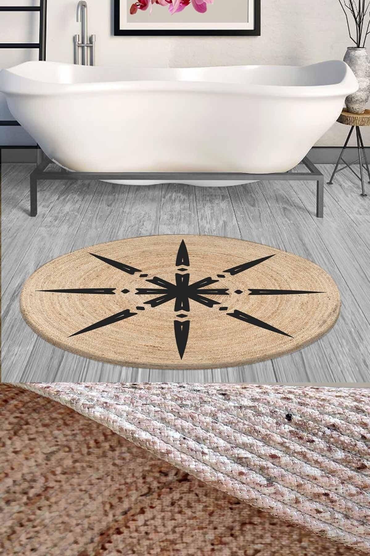 Else Decor Sun Pattern Rope Straw Jute Knit Round Shower Front Bath Mat 120x120cm - Swordslife