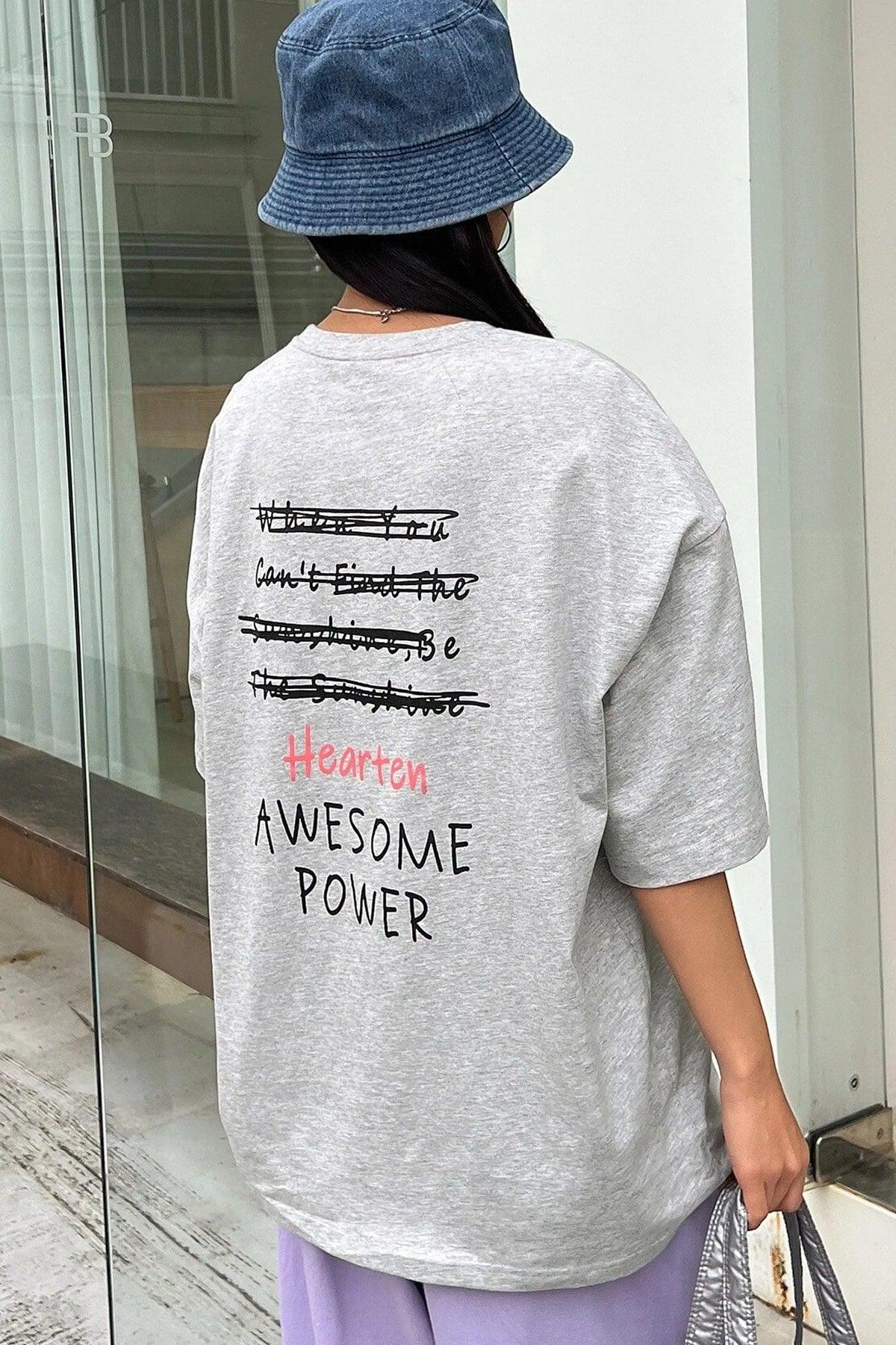 Unisex Aweasome Gray Oversize Back Printed T-shirt Tee - Swordslife