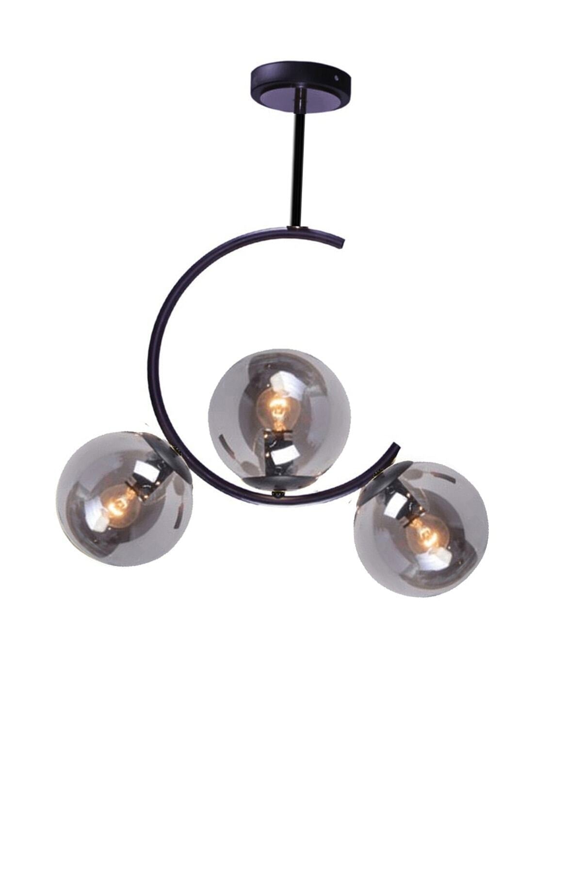 Athens Modern Black Case Smoked Closed Imported Glass Triple Chandelier