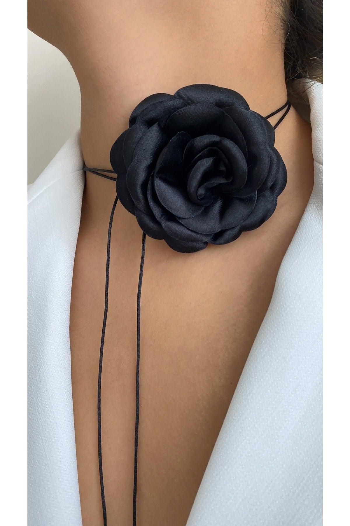 Lace-Up Fabric Flower Choker Necklace Rose Necklace - Swordslife