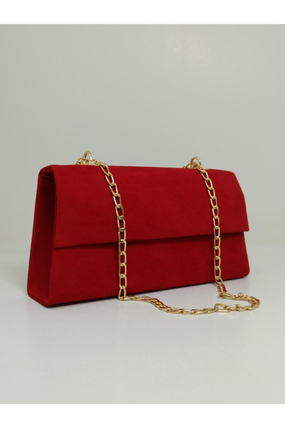 Women's Red Suede Chain Strap Bag - Swordslife