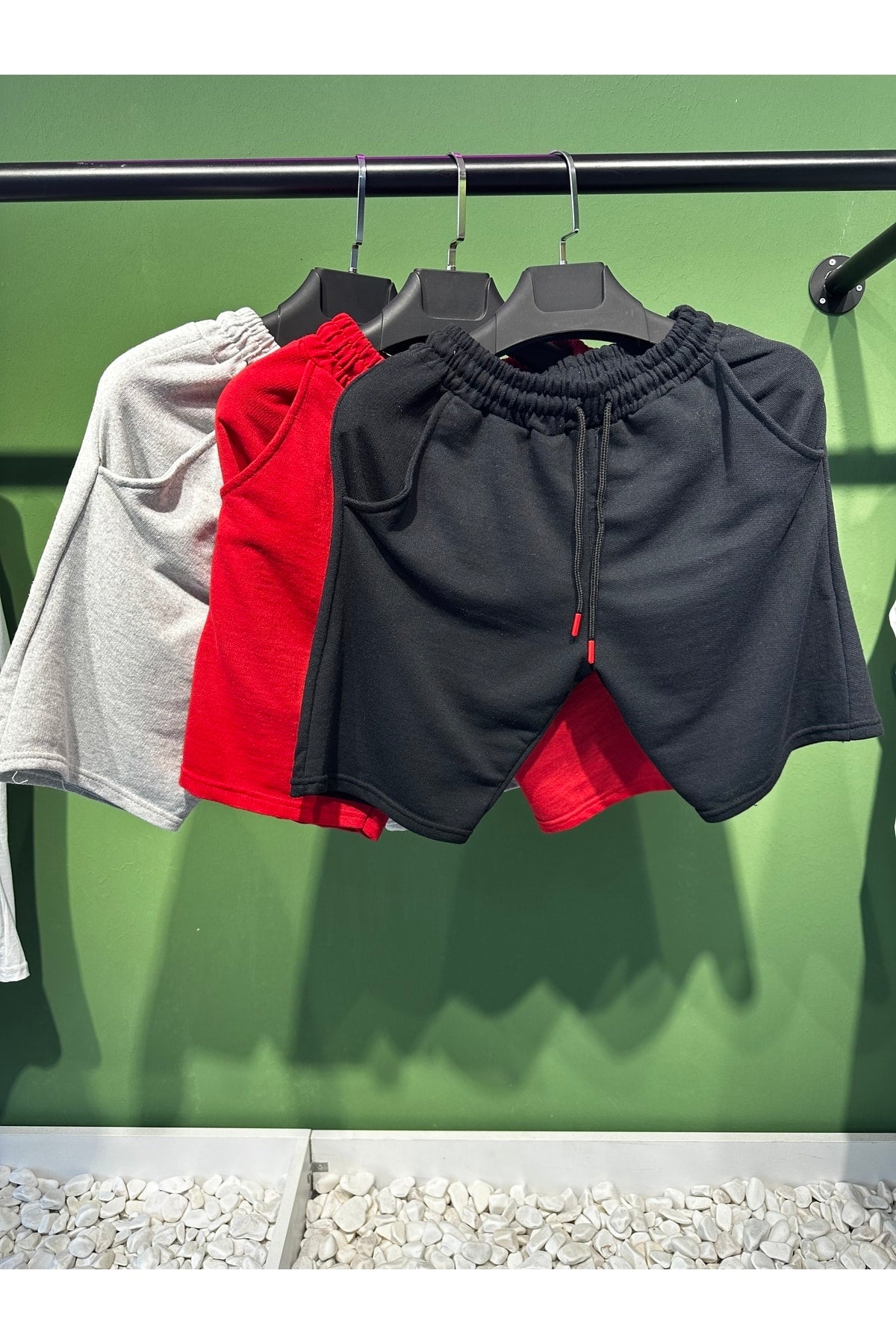 Schwarz Grau Rot Unisex Herren 3 Stück Shorts