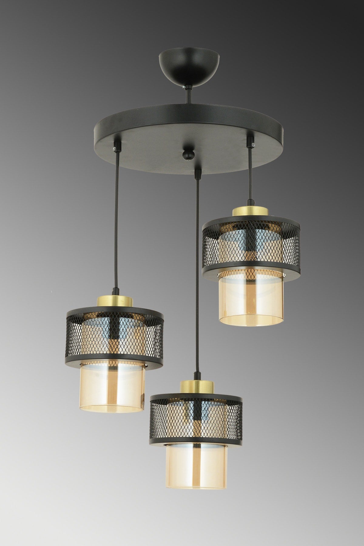 Honeycomb 3-Piece Black Mica Headed Pendant Lamp Chandelier