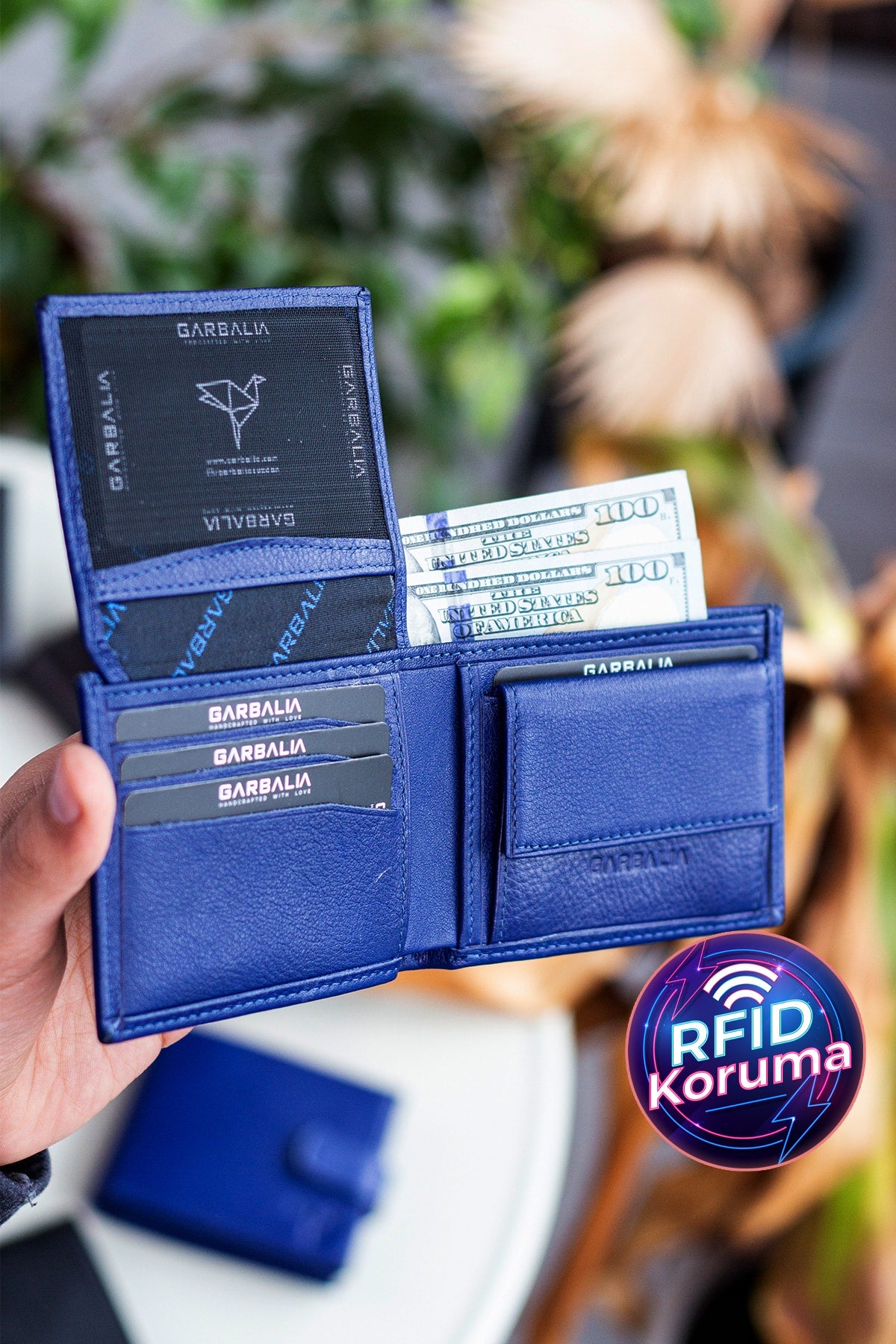 Jackson Geldbörse aus echtem Leder mit Münzloch, RFID-Blocker, Marineblau