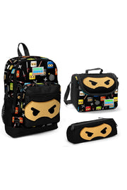 Kids Four Compartment Ninja Patterned 3-Piece School Bag Set