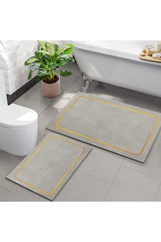 Else Decor Gray Yellow Patterned Washable Non-Slip Base 2 Bathroom Carpet Doormat Closet Set - Swordslife