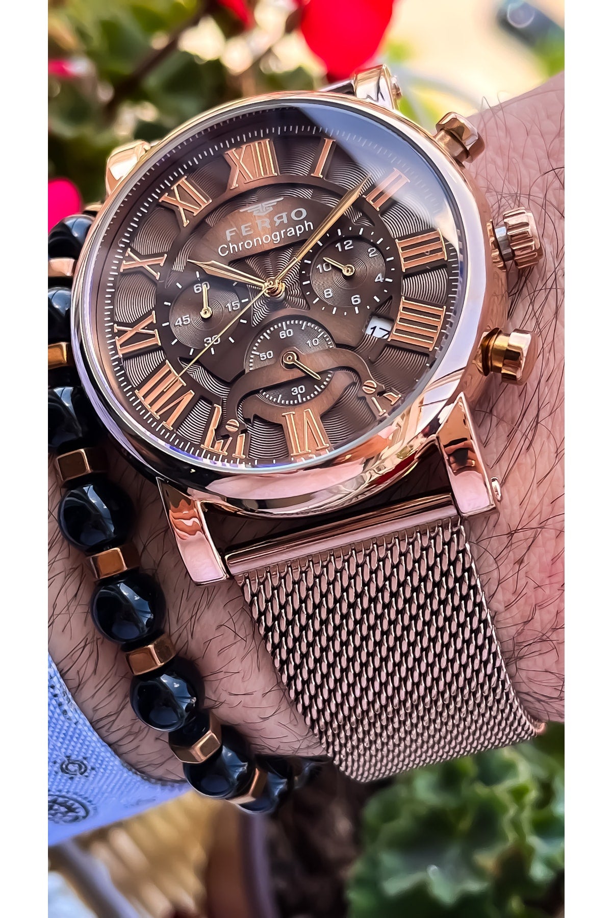 Chronograph Functions Active Brown Men's Wristwatch Bracelet