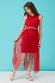 Girl Red Stone Detailed Tulle Evening Dress 15159