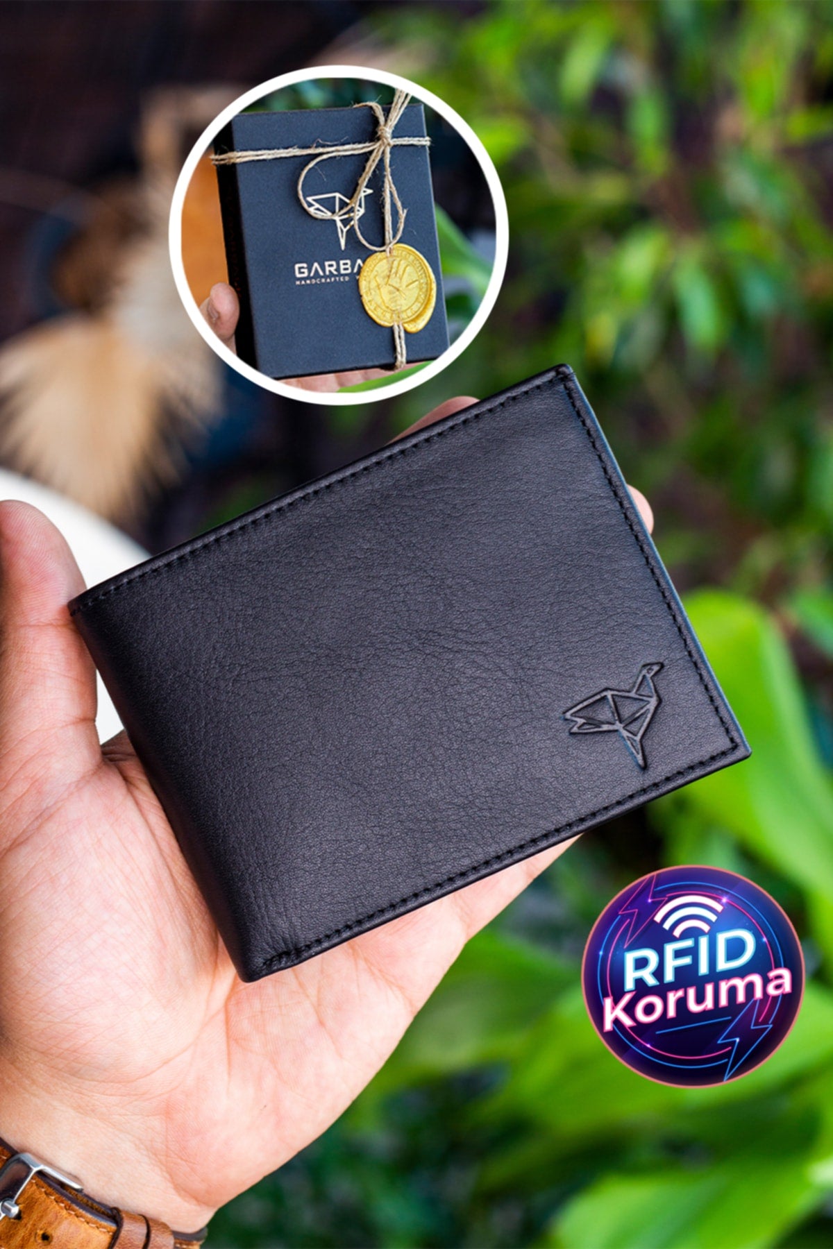 Jackson Echtleder Münzhalter RFID Blocker Natur Schwarz Geldbörse