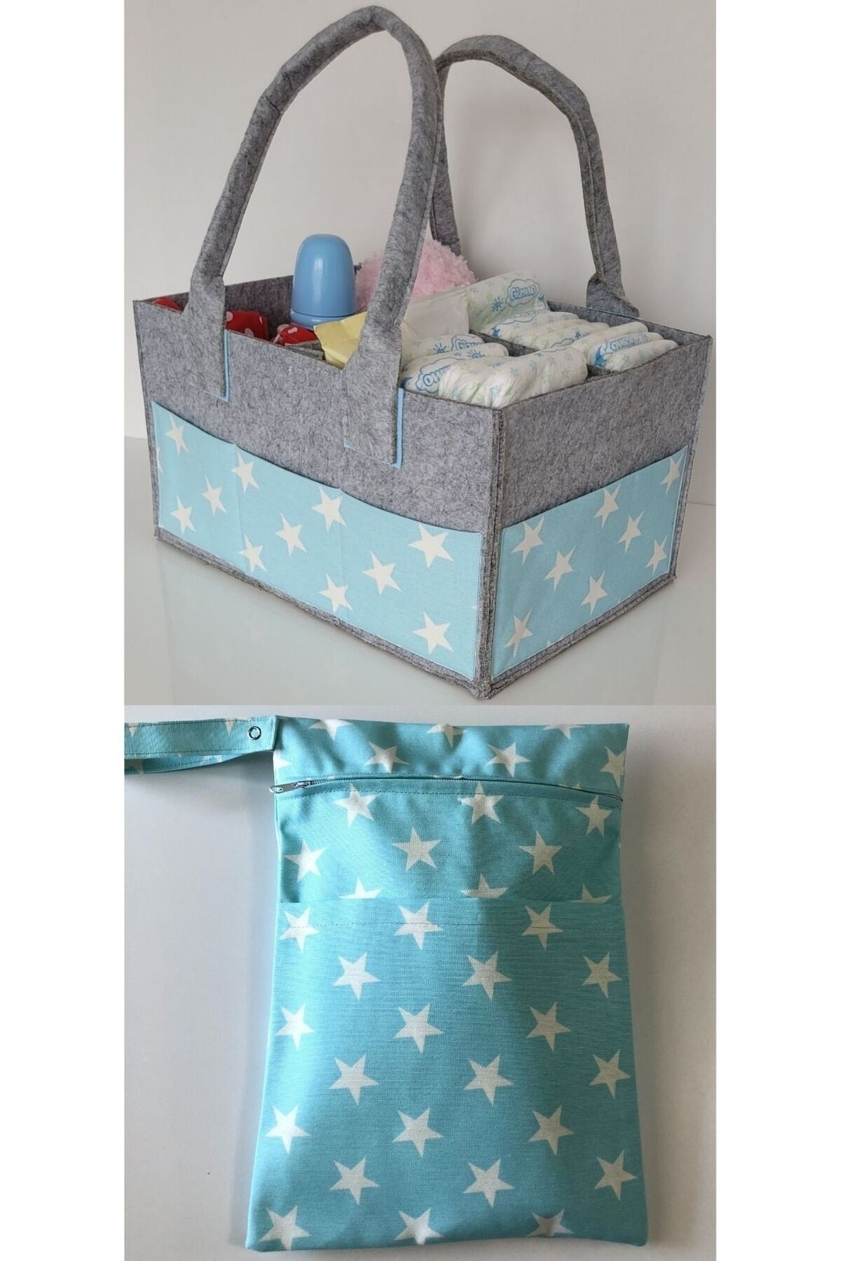 Handgefertigtes funktionales Babytaschen-Set zum Organisieren und Aufhängen