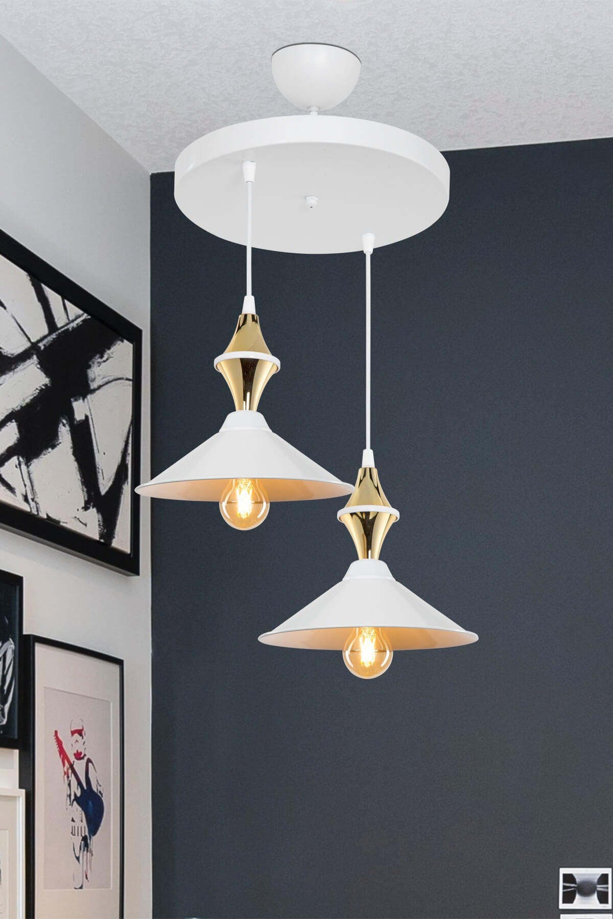 Maya Tile White/Gold Double Dining Room Living Room Hall Kitchen Chandelier