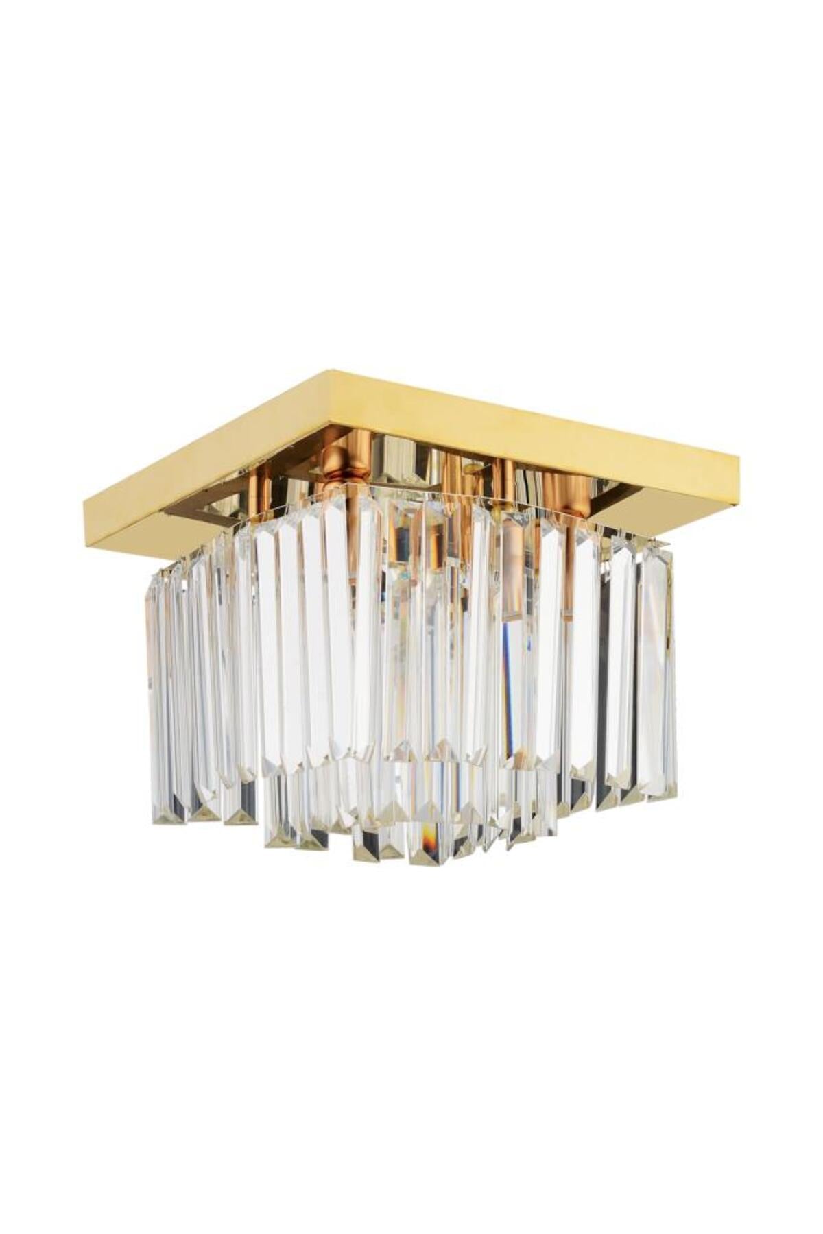 Yasemin 30 cm quadratischer Kronleuchter aus goldenem Kristallstein