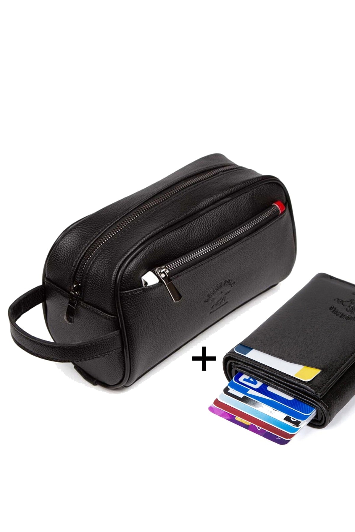 Herren Leder Portfolio Reise Rasierte Schwarze Handtasche Und Kartenhalter Mit Aluminium Mechanismus