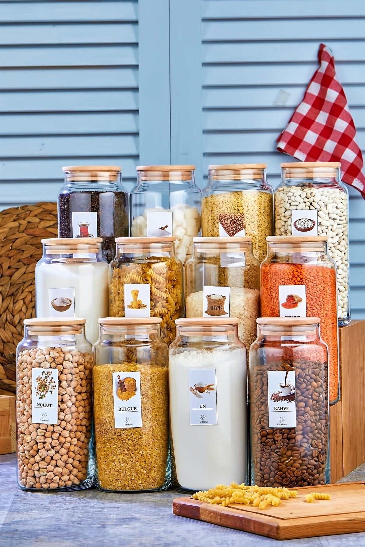 12 Labeled Glass Jars With Lids Vacuum Storage Container Jumbo Size 1300 Ml