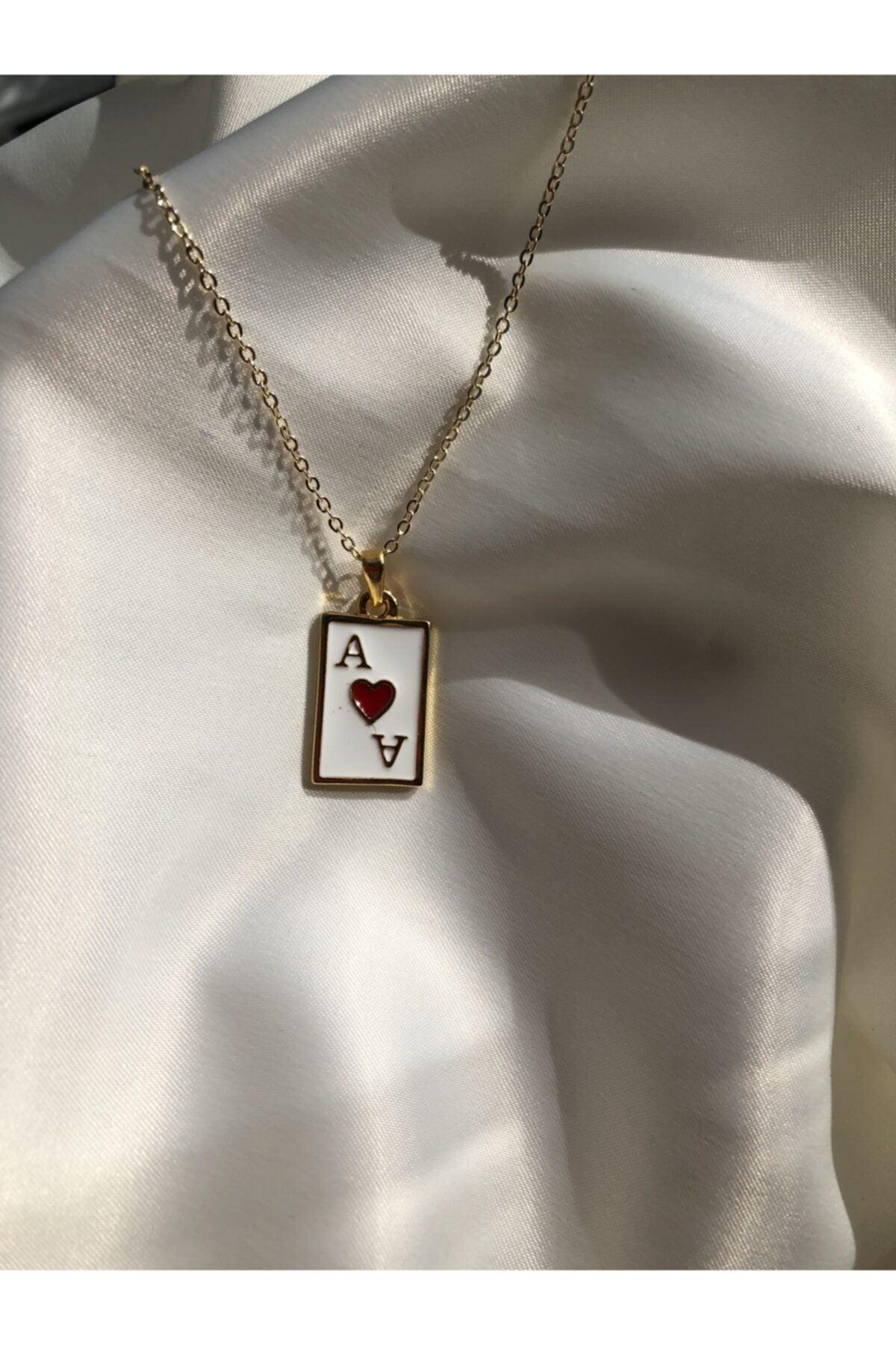 Gold Plated Rectangle Ace Of Hearts Necklace - Swordslife
