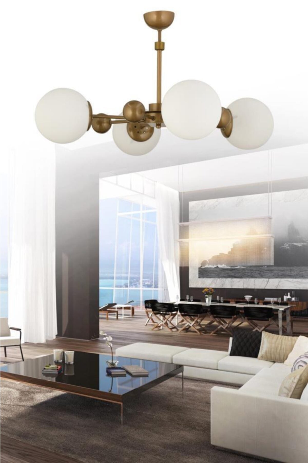 Noirobi 4-teiliger Kronleuchter im antiken Gehäuse aus weißem Glop-Glas