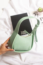 Women'S Crocodile Patterned Mint Green Baguette Bag