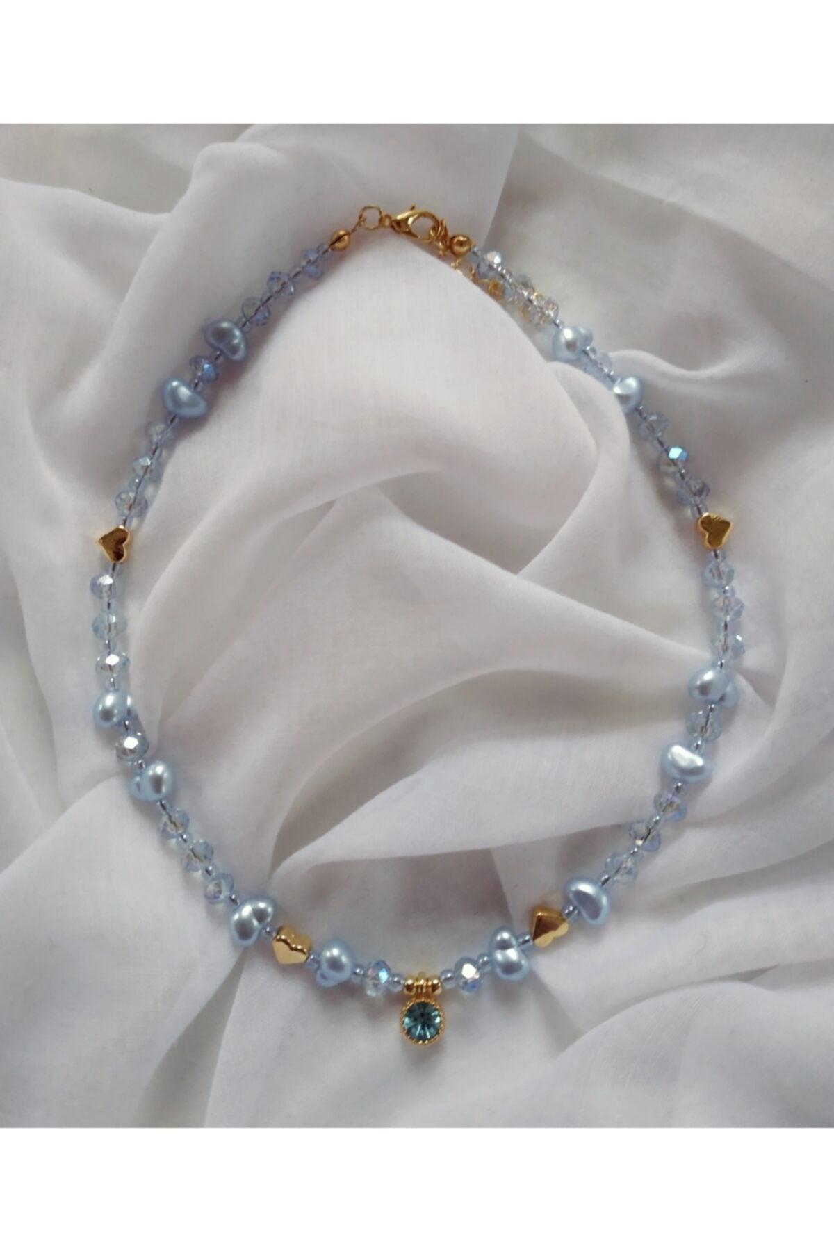 Baroque Crystal Bead Necklace with Blue Glitter Tip - Swordslife