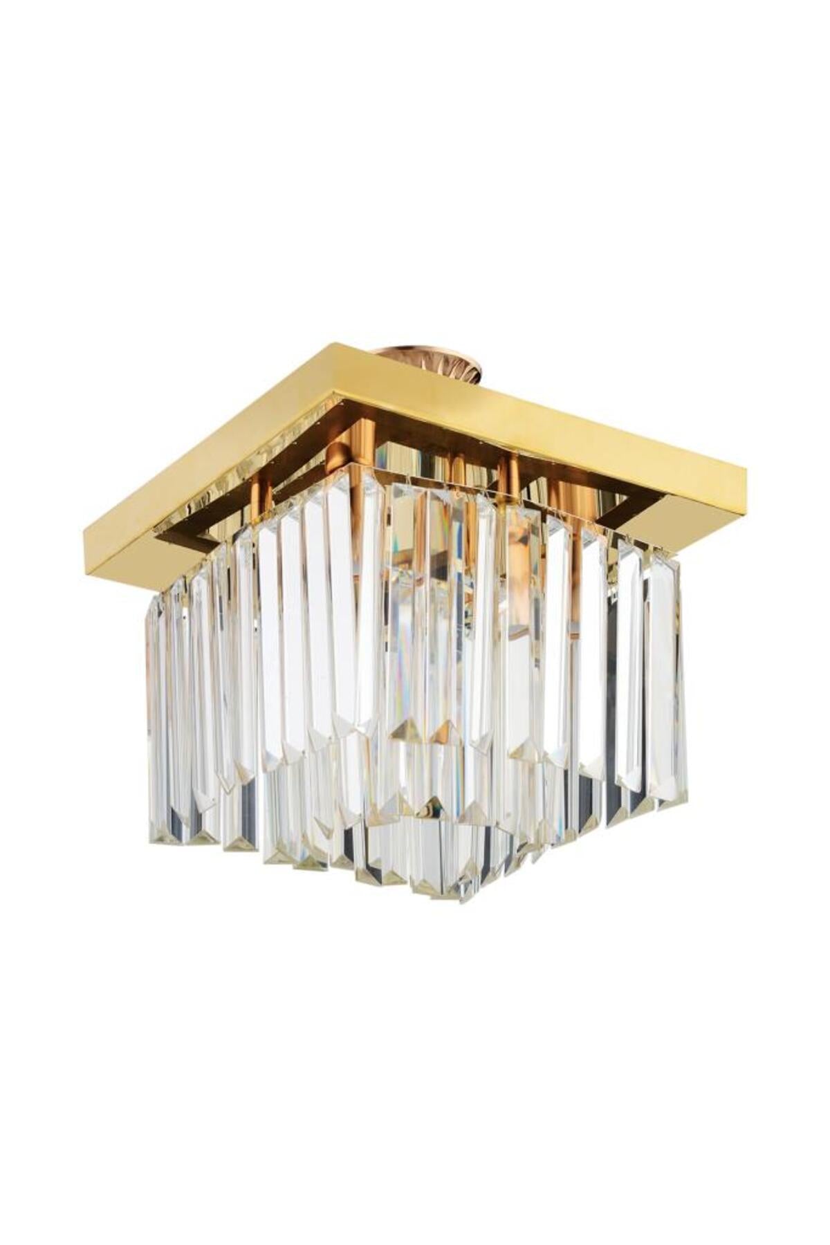 Yasemin 30 cm quadratischer Kronleuchter aus goldenem Kristallstein