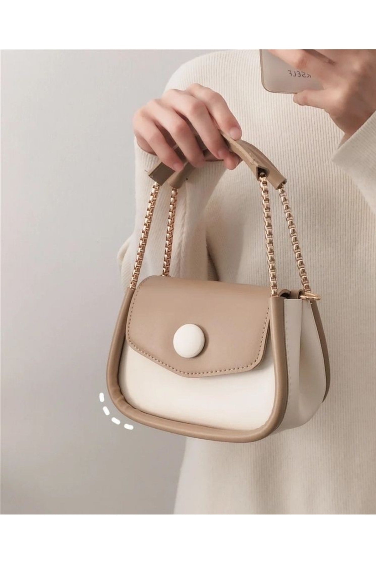 Damen Nerz Creme Kette Baguette Tasche