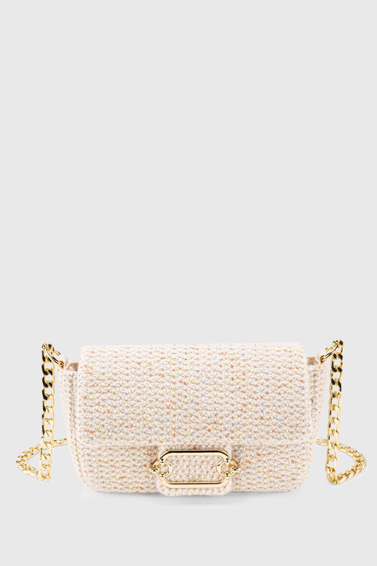 Damen Tweed Creme Kette Magnetverschluss Umhängetasche 225