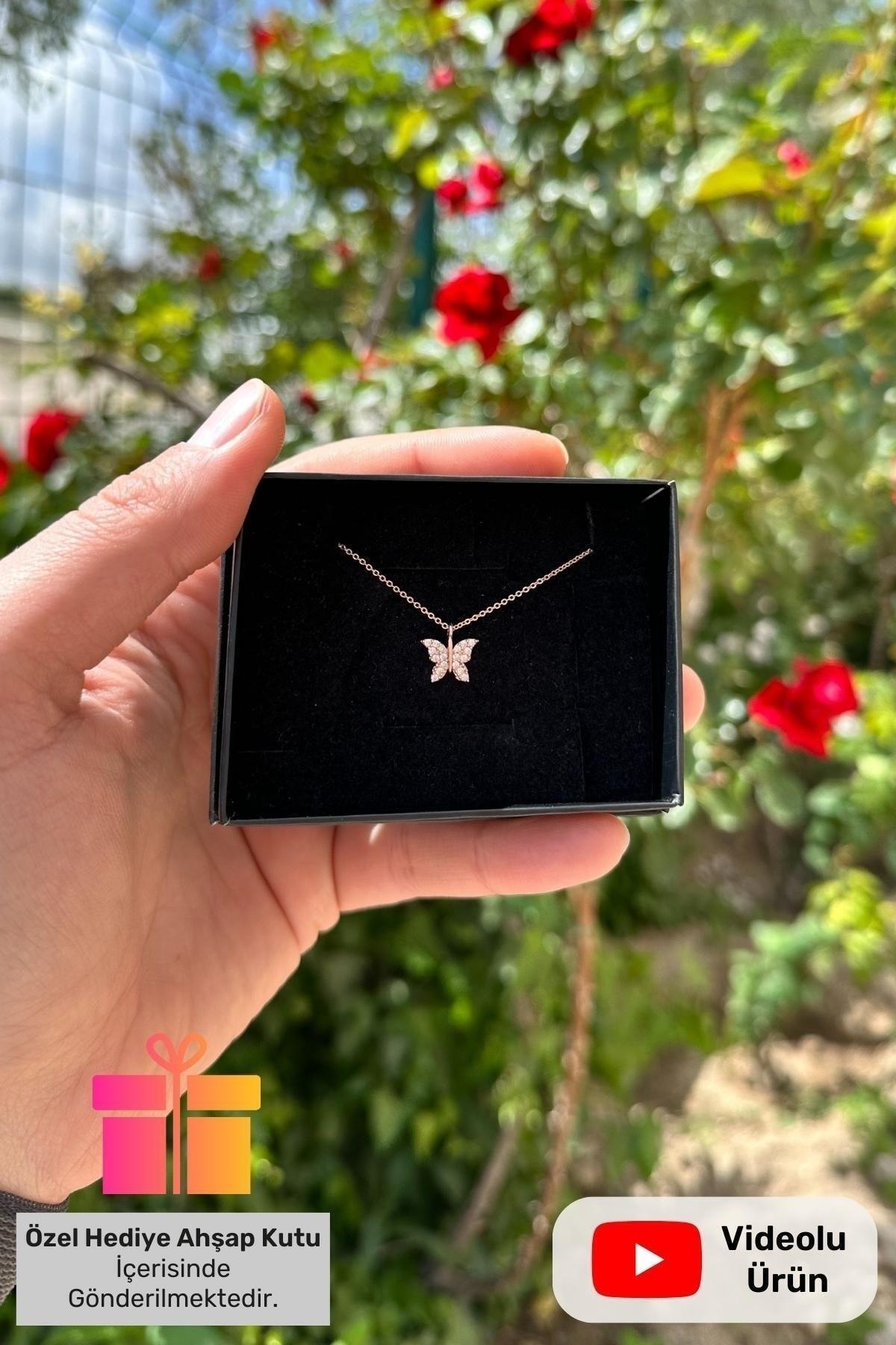 Butterfly Symbol Rose Plated 925 Sterling Silver Chain Necklace with Gift Box - Swordslife