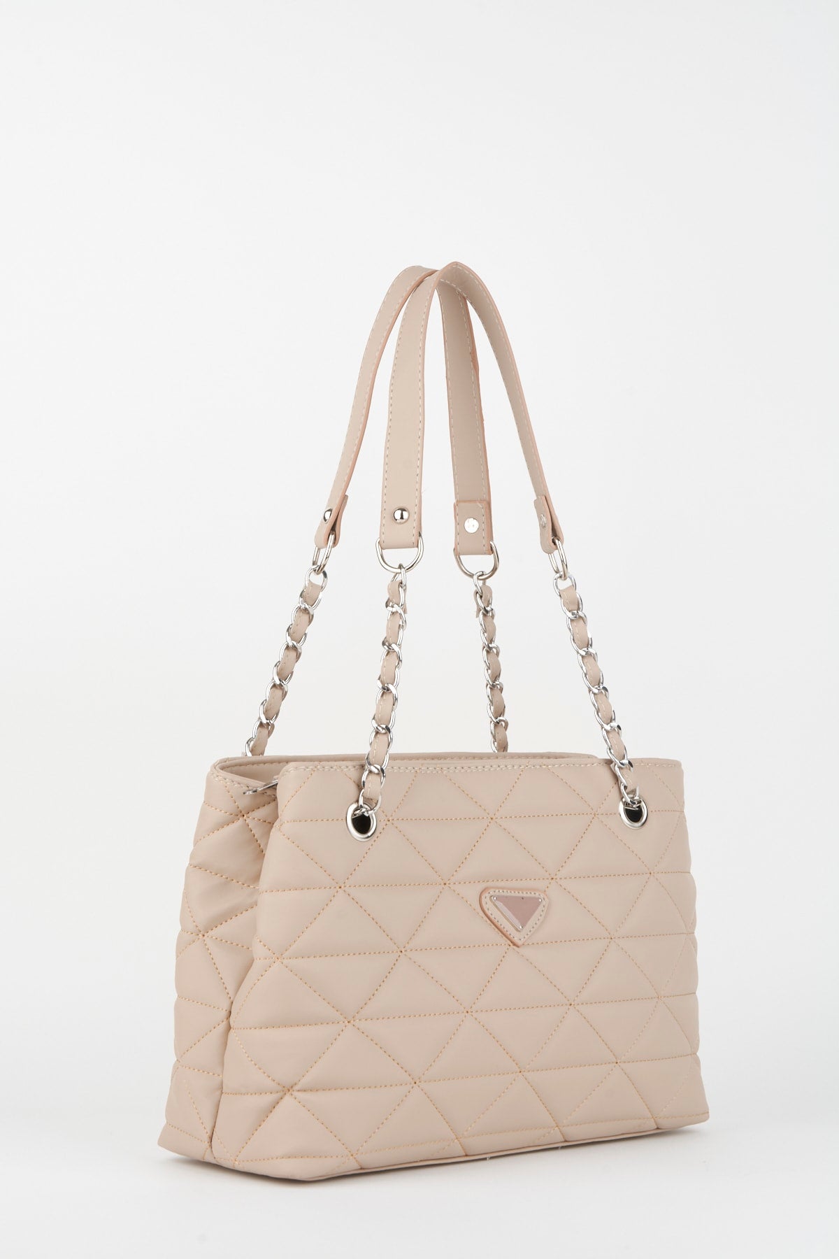 Crocos Satin Mink Quilted 3 Compartment Zipper Closure Chain Strap Lined Hand Arm And Shoulder Bag