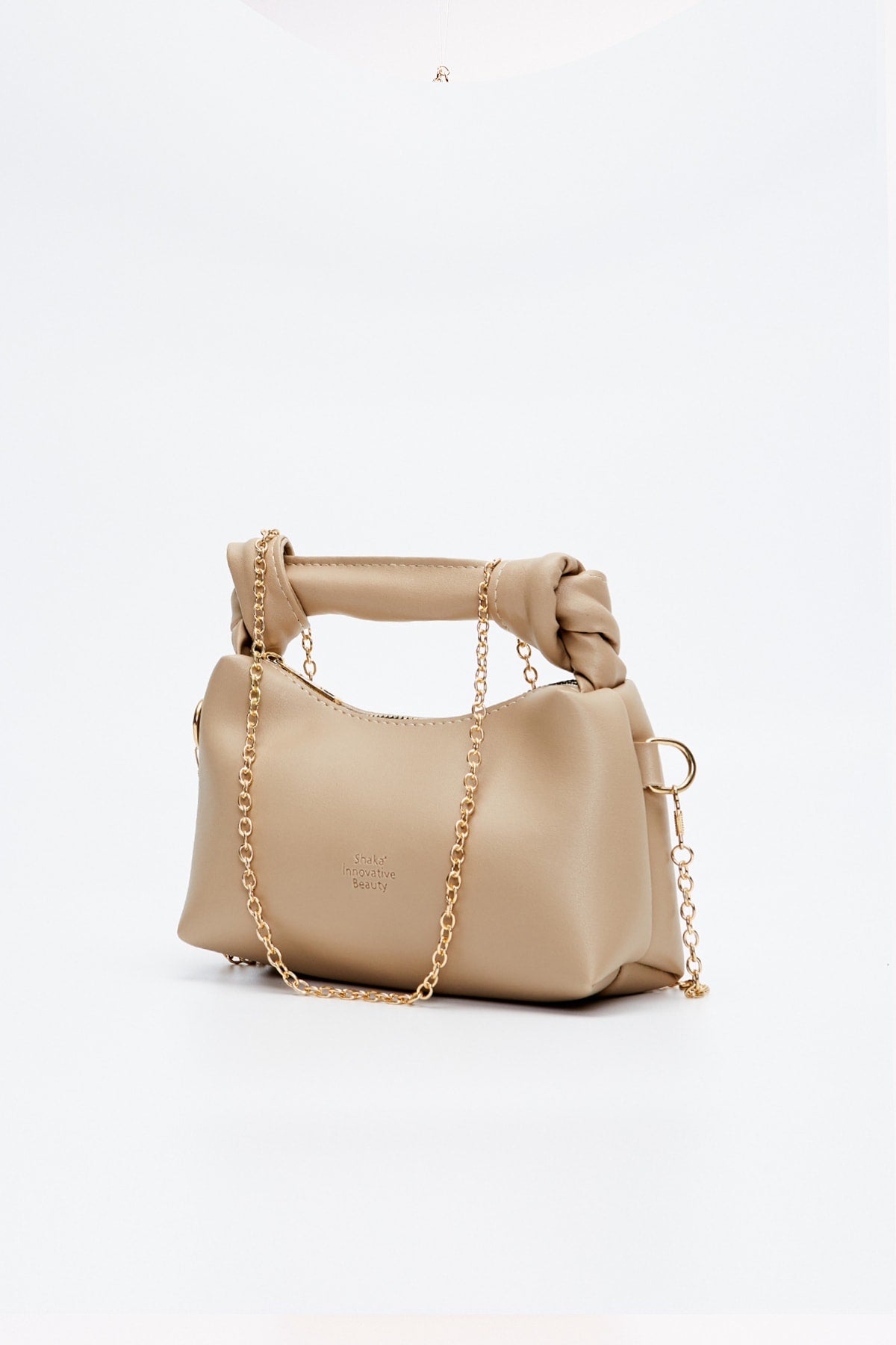 Vizon Shk24 Hand- und Schultertasche aus weichem Leder mit Knotendetail und Kettenriemen, L:14 E:22 B:8 cm