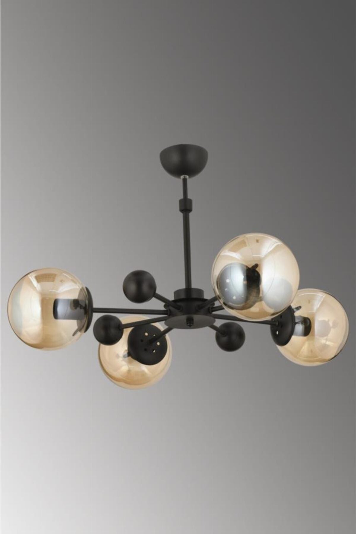 Nairobi 4-teiliger Kronleuchter mit schwarzem Gehäuse und gelbem Kugelglas