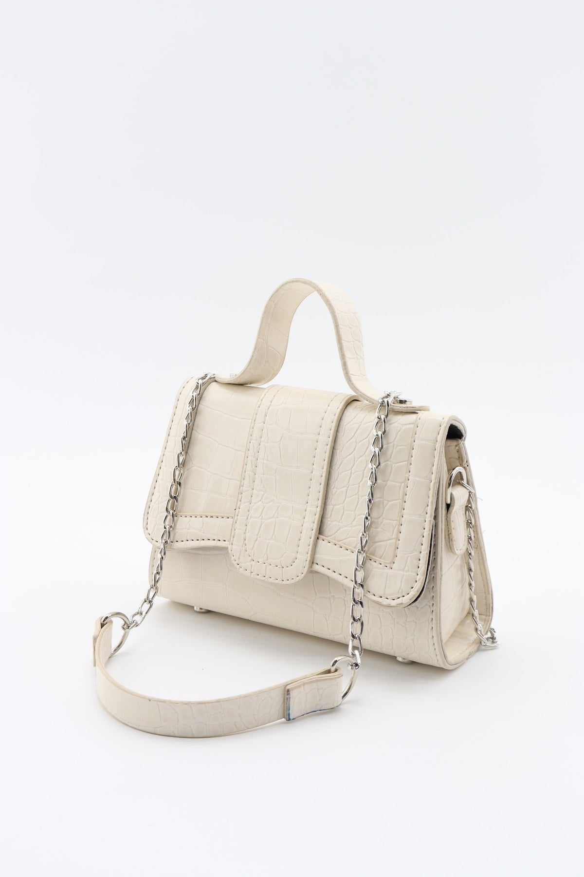 Cremefarbene Mini-Hand- und Schultertasche aus Leder für Damen mit Kettenriemen